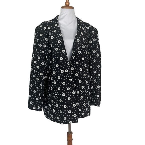 Vintage 80s Black White Patterned Blazer Jacket Country Suburban 18 - Picture 5 of 7